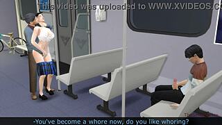 Stary nieznajomy obmacuje młodą 18+ azjatycką studentkę w metrze