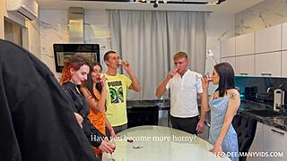 Student group engages in deepthroat and creampie orgy at christmas party