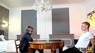 Tutor4k, эта MILF в официальном костюме сводит с ума молодого парня 18+ на горячий секс!