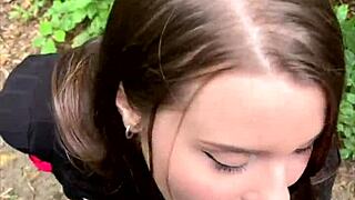 Pov adventure in the forest with a brunette