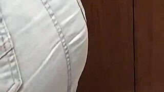 Skirtshouse pounding the clear jeans skirt intensely