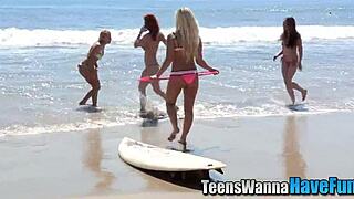 Threeway teen 18+ gets facialized.