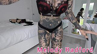 Close up of Melody Radford in black and red lingerie haul