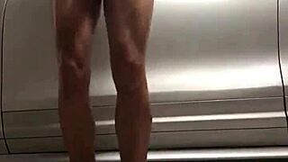 guy spying on gay gym action in the garage