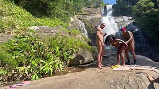 me and my friend took hot black girl to waterfall and fucked her