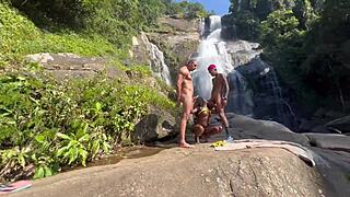 me and my friend took hot black girl to waterfall and fucked her
