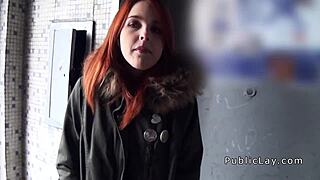 spanish redhead amateur in public flashing titties