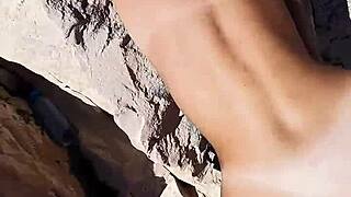 Having quick sex with a hot teen on the public beach from POV