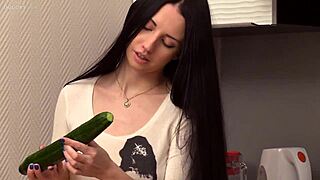 Russian teen Veronica Snezna solo in kitchen, wanna watch?