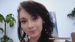 Teen in lingerie at work