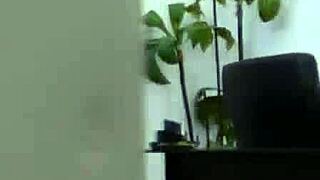 Teen in lingerie at work