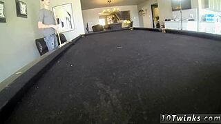 Sweet school gay boys engage in fucking around pool cues.