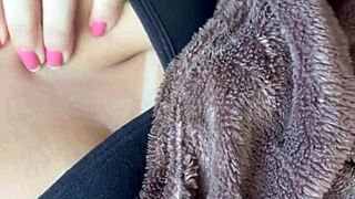 my lover enjoys my natural tits in video.