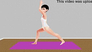 Anime girl performs stretch yoga exercises
