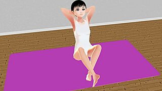 Anime girl performs stretch yoga exercises