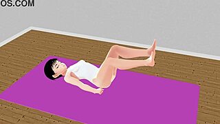 Anime girl performs stretch yoga exercises