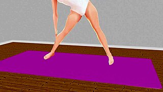 Anime girl performs stretch yoga exercises