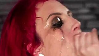 flirty beauty gets cum shot on face eating jizm 😏