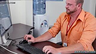 young man wrestles with older gay partner during first day at work sex