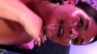 hot bbw brunette sucking cock on webcam for a messy facial