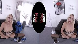 blonde shaved pussy masturbation in office pov