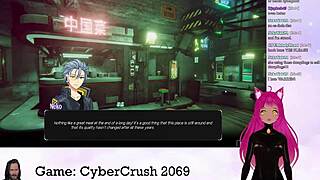 lewdneko plays cybercrush 2069, showing off her big tits in this hentai game.