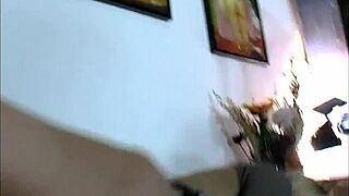 Gorgeous blonde shemale in a threesome makes two men cum happily