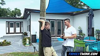 This gay uncle corrupts his young 18+ nephew on a public pole.