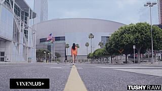 in this vixenplus scene, the hot brunette gets her ass filled with cock while bent over in doggystyle.