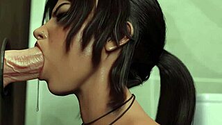 Big Tits Lara Croft Sucks Black and White Cocks in Hot 3D Hentai Game