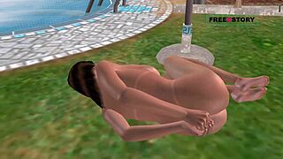 Cute girl masturbates with a cucumber in this 3D cartoon