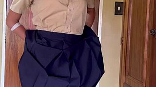 A Routine Day for the Brunette in Uniform Before College Classes