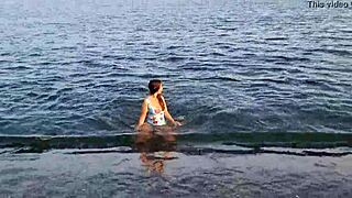 the horny teen anaduro12 shows her big ass pussy on the public beach