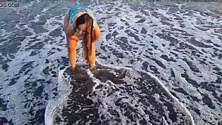 the horny teen anaduro12 shows her big ass pussy on the public beach