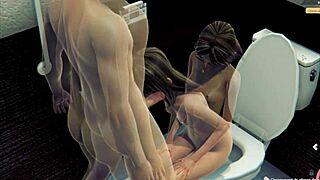 3D animated brunette gets fucked on the toilet