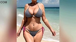 Dirty talking granny in sexy bikini, nude at end