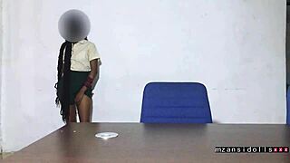 Ebony babe fucked outdoor, she strips in miniskirt.