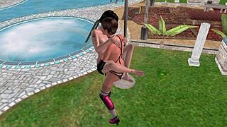 Animated 3D Lesbian Girls Fuck in Lifting Position