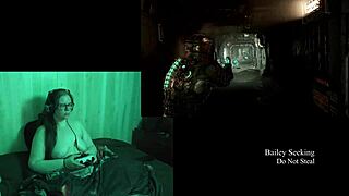 uhh, playin naked Deadspace part 9 with my big natural tits out