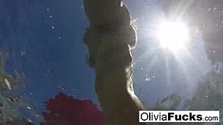 olivia enjoys summer fun in the pool