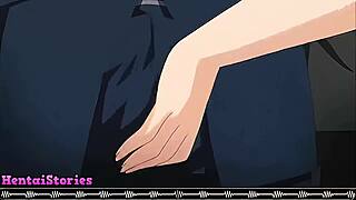 sexy slut stroking cock on public transport in this hentai game play