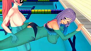 Girl focused on swimming studies in wild 3D hentai fantasy