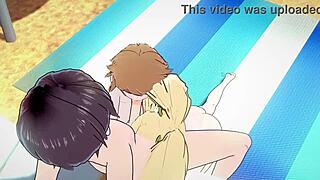 Danganronpa - chihiro fujisaki and hiyoko saionji having fun on a beach with anal assfucking blowjob oral sex!