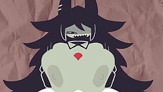 Beautiful woman beats up the rival in the animated game