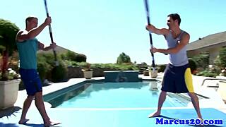 gay bottom jock outdoors with friends