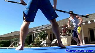 gay bottom jock outdoors with friends