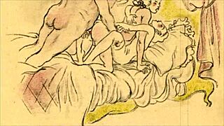 An old-school erotic illustration comes to life in vintage style.