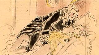 An old-school erotic illustration comes to life in vintage style.