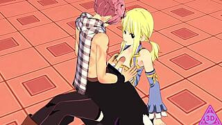 Lucy Natsu in Fairy Tail Hentai Blowjob and Cumshot Scene