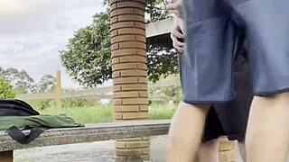 Young Guys Fuck Outdoors in Public Square.